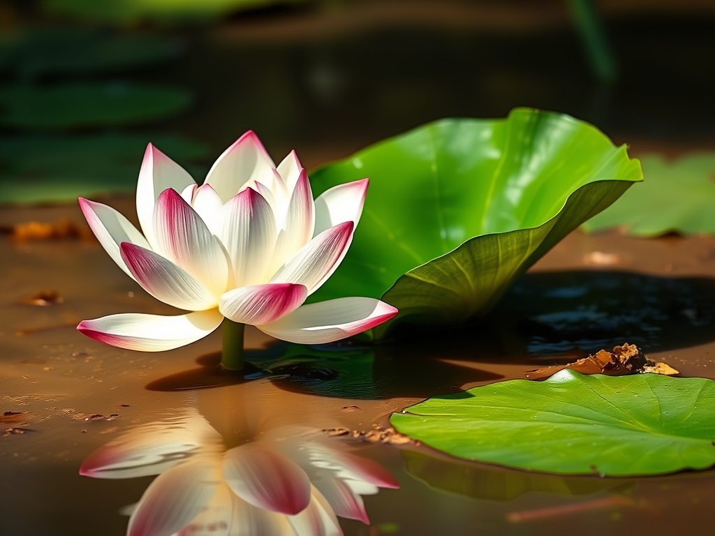 Self-Love and Forgiveness: A blooming lotus emerging from muddy waters, symbolizing purity and growth.