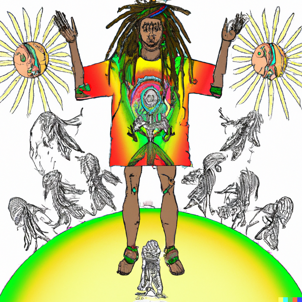 dallc2b7e 2023 01 18 10.46.43 rasta and all the angels children of the sun spacecraft landing on earth