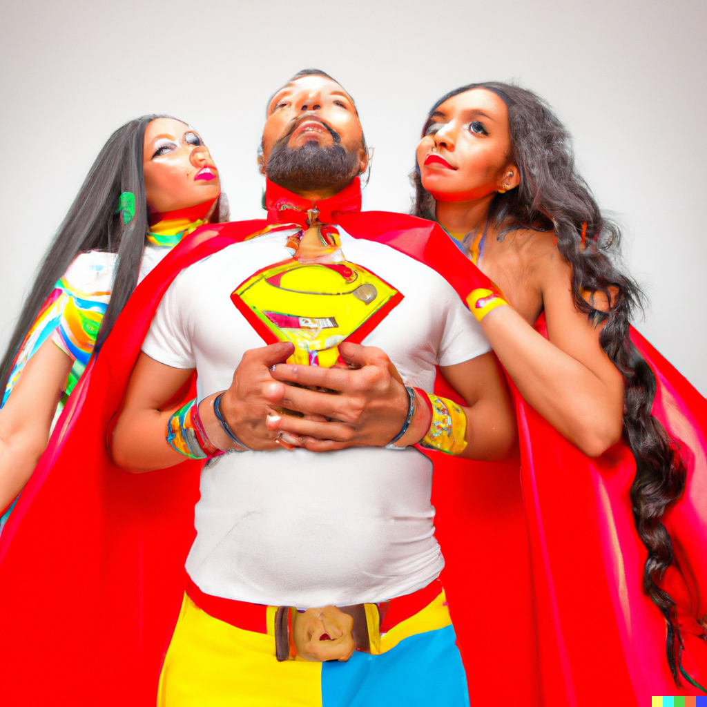 dallc2b7e 2023 01 18 11.10.08 rasta man in superman uniform with number 13 on hist chest in holy robes with cape flying saving man and mankind with his super woman glowing looking 1 2