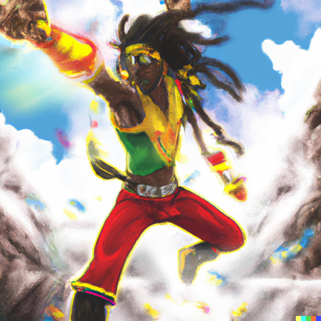 dallc2b7e 2023 01 18 16.55.44 manga style mortal combat rasta fighting with special effects against the enemys in a superman scene destroying the lot of them into oblivion
