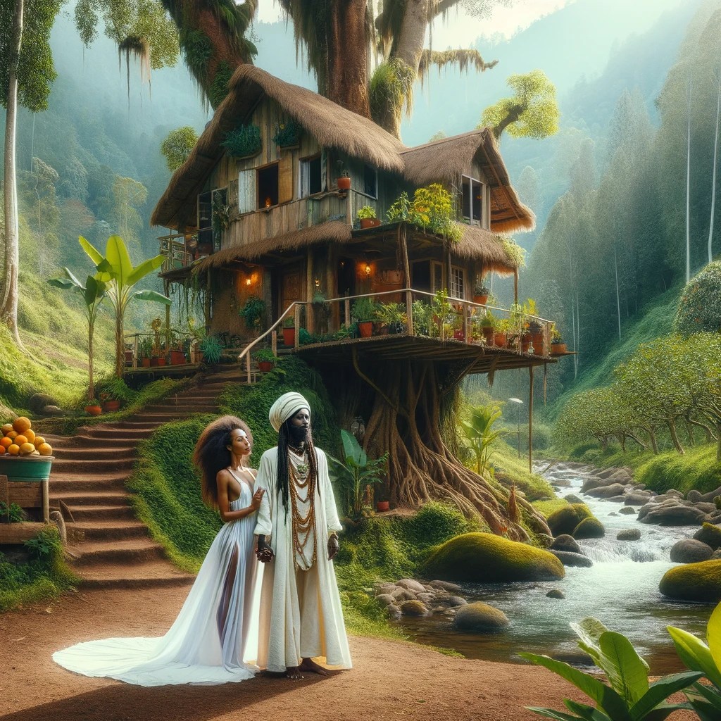 dallc2b7e 2024 02 11 14.48.48 a serene and breathtaking home nestled in the heart of nature this unique abode is a beautifully converted tree house surrounded by lush fruit trees