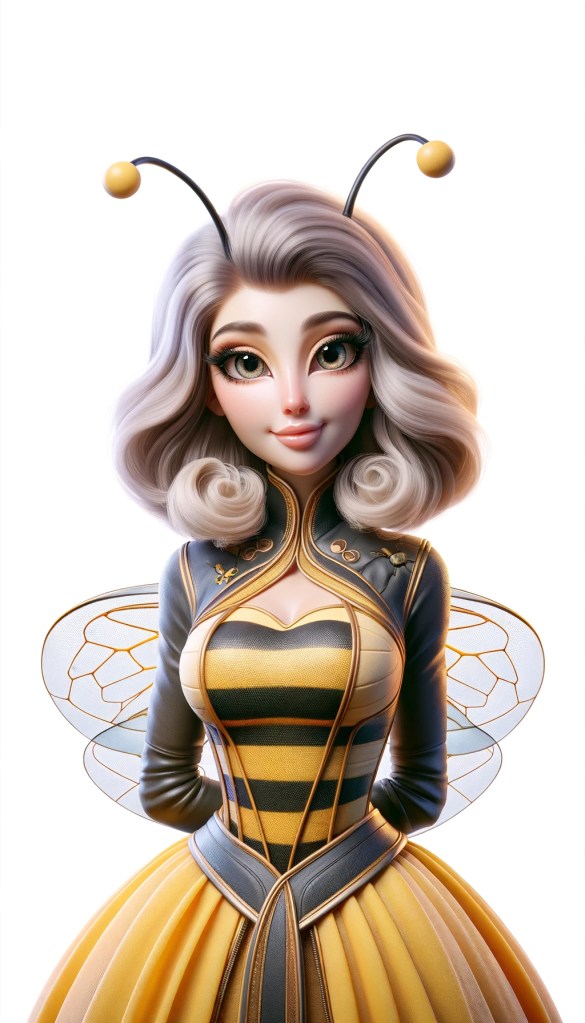 dallc2b7e 2024 02 28 16.55.35 create a high quality image of an anthropomorphic bee woman who could serve as an avatar for a talking head. this character combines human and bee f