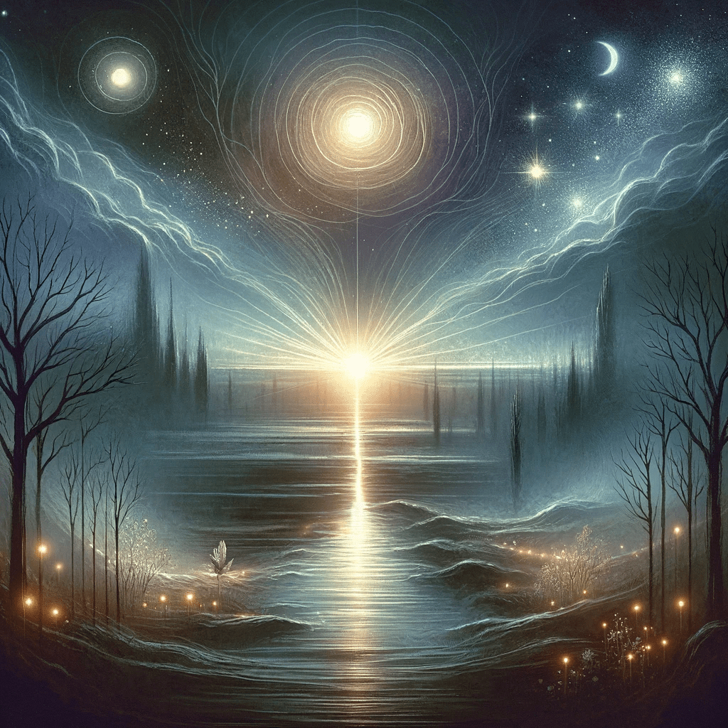 dallc2b7e 2024 03 10 12.09.12 illustrate the theme of the third article illumination through sorrow. the image should depict a symbolic journey from darkness to light represent