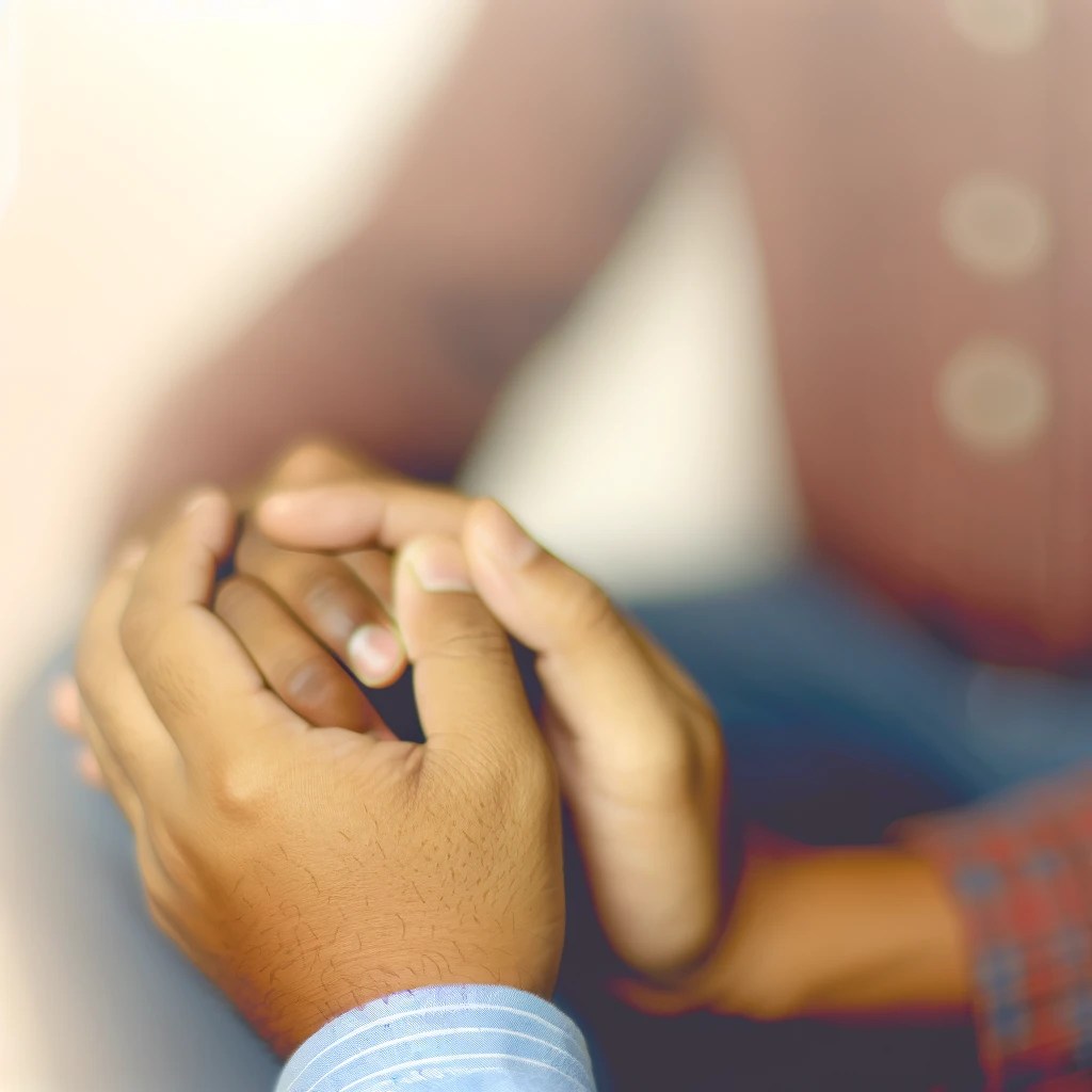 Conquering Your Inner Demons: A Journey Towards Self-Mastery and Inner Peace 7 dallc2b7e 2024 04 17 11.06.33 an image representing healthy relationships or intimacy such as a close up of two hands holding each other gently contrasting with the isolating nat