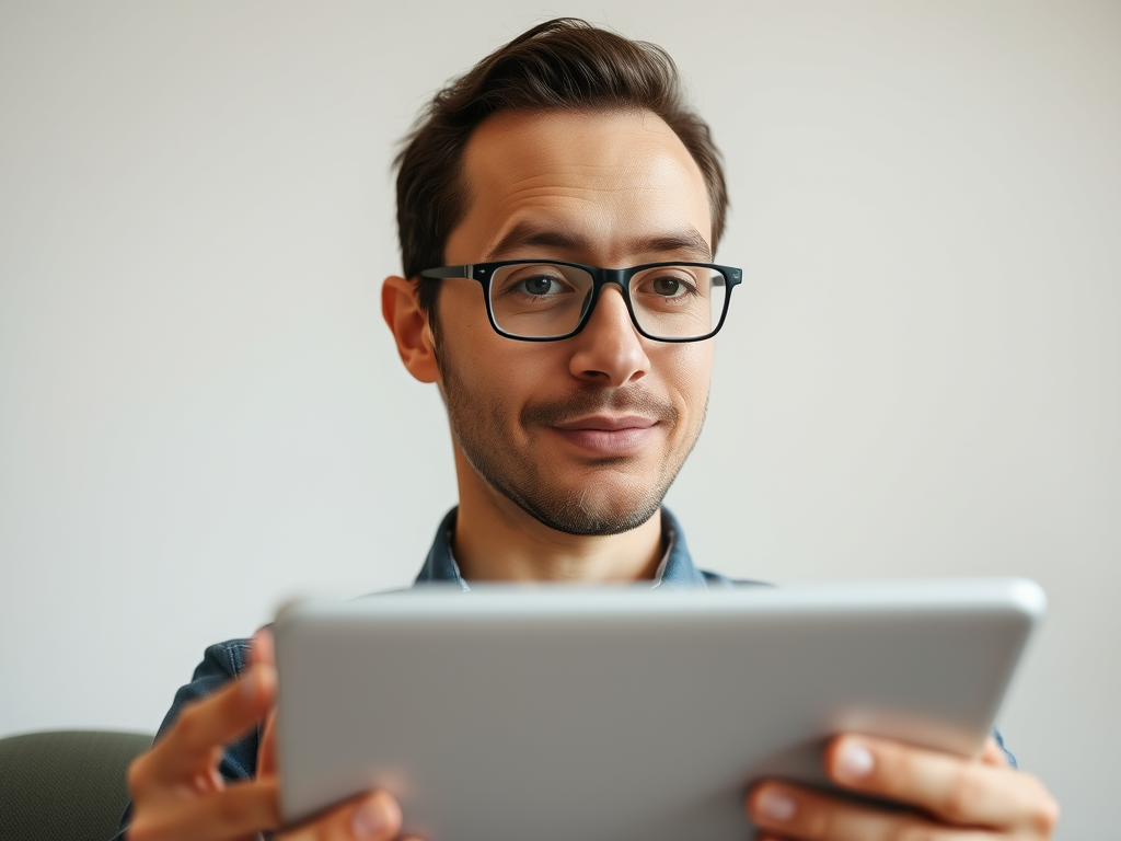 a photo image of a random person reviewing a website