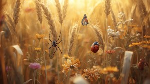 Spider, ladybug, and butterfly together as symbols of prosperity, love, and transformation.”
