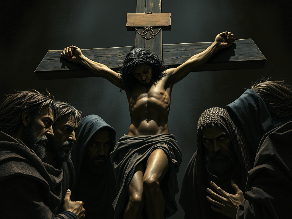 black christ being put on the cross by his peers