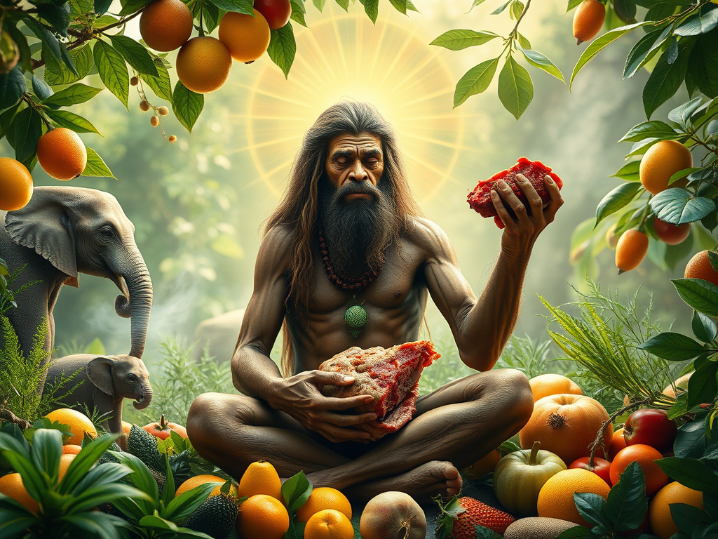 Why Meat Consumption May Hinder Your Spiritual Growth 2 create a thought provoking featured image that visually represents the spiritual