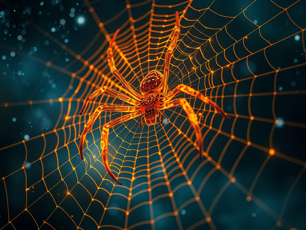 “Glowing spider weaving a golden web in a starry night sky, representing manifestation and hidden opportunities.”