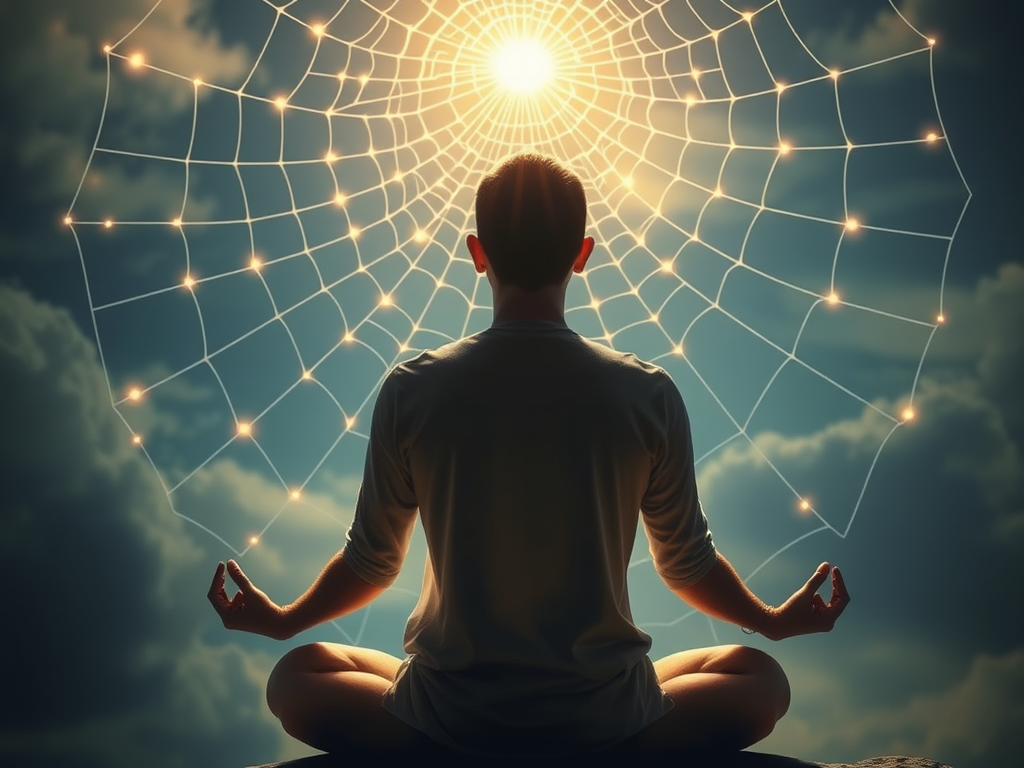 Meditation scene with glowing spider web energy"