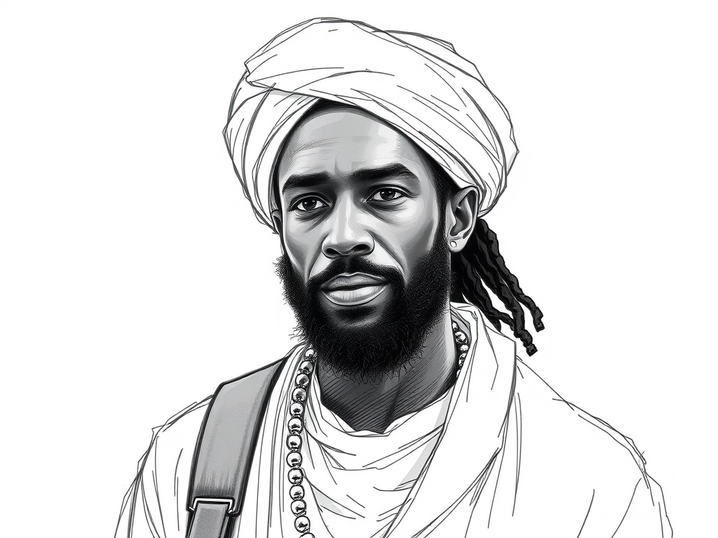 sketch drawing of a black handsome rasta man dressed in