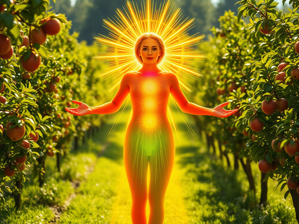 Why Meat Consumption May Hinder Your Spiritual Growth 3 somebody glowing with a golden radiant ora rainbow body alignment