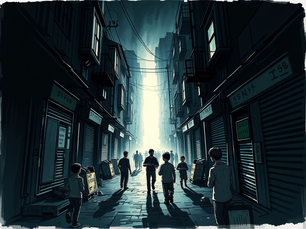 urban soroundings of darkness of crime with a light tunnel