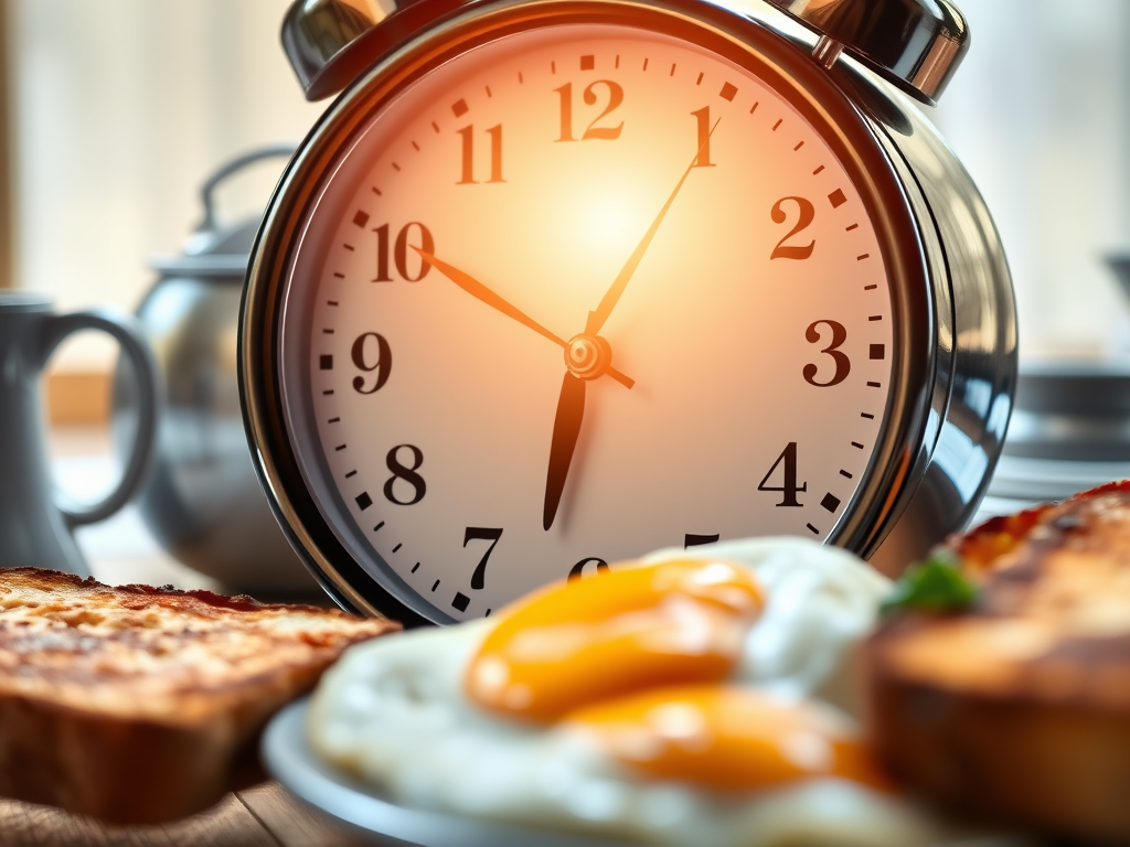 Breaking Words: The Hilarious Truth Hidden in Everyday Language 7 A clock striking 7 AM with a plate of eggs and toast ready to dive in.
