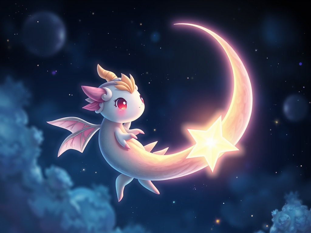 Breaking Words: The Hilarious Truth Hidden in Everyday Language 5 A whimsical creature floating between a crescent moon and a shining star.