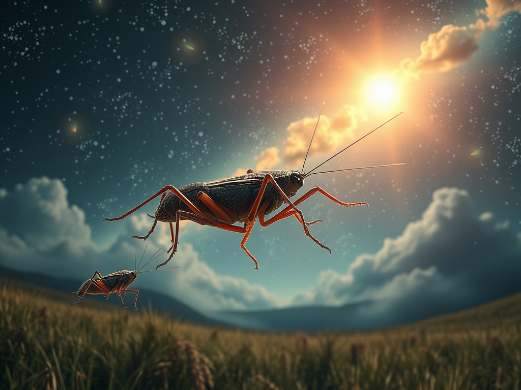 Crickets in Dreams: What They Symbolise
Prompt: "A dreamy, surreal landscape featuring a cricket floating through a starlit sky. Each dream element—chirping crickets, jumping crickets, and silent crickets—is depicted with celestial light and mystical tones."
