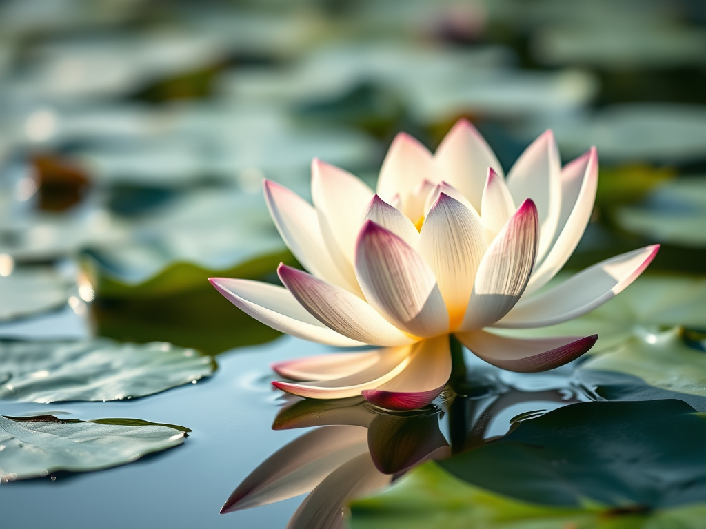 Image: A serene lotus blooming in still waters
