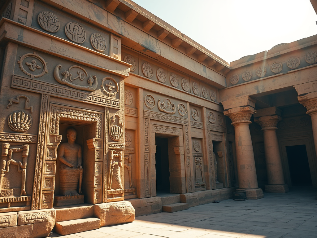 Image: An ancient Egyptian temple with lotus carvings
