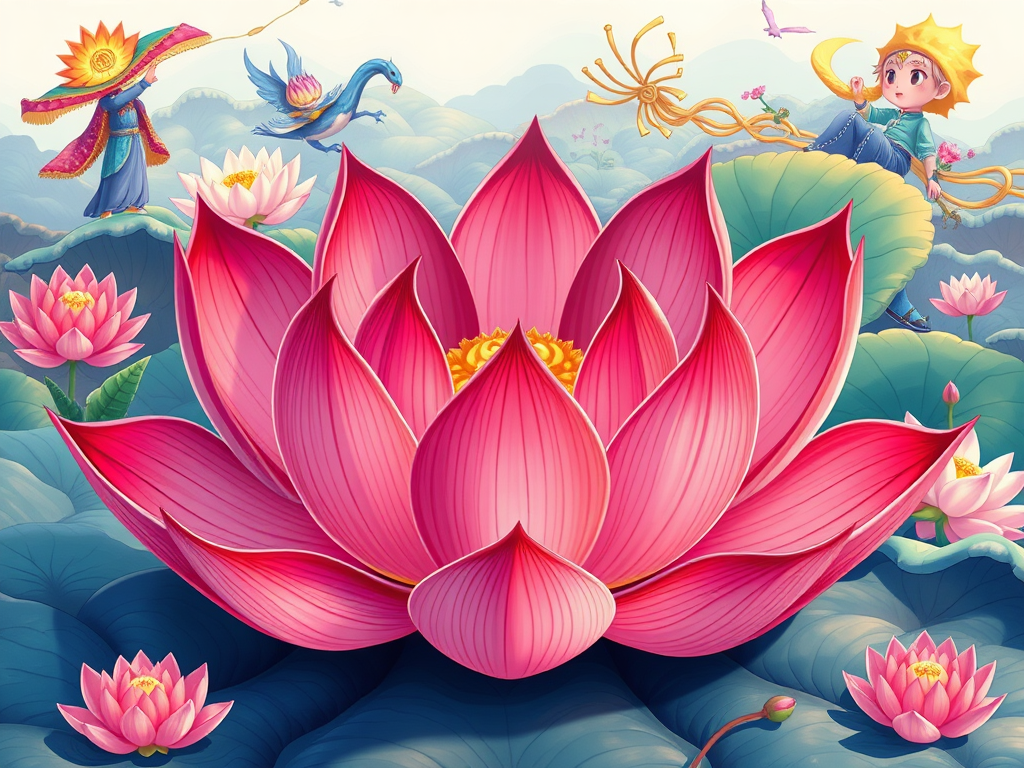 Image: An illustrated depiction of lotus myths across cultures