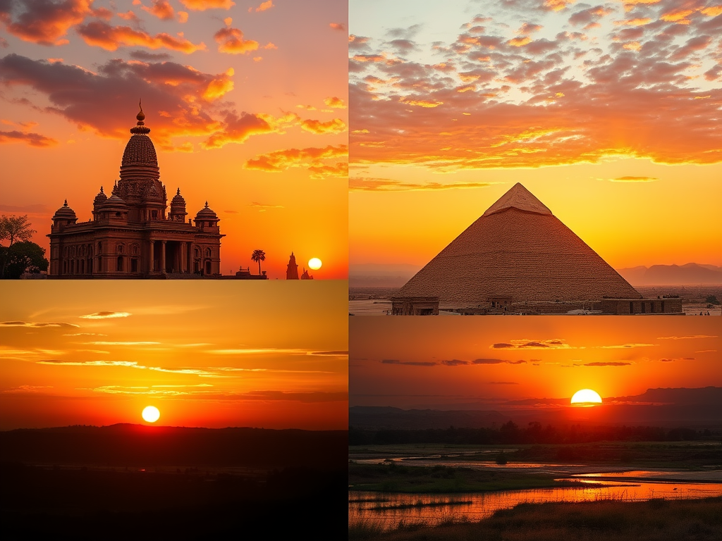 The Power of Sunsets in Spirituality: Endings and Hope 6 : A cultural collage of sunset views from various global traditions.