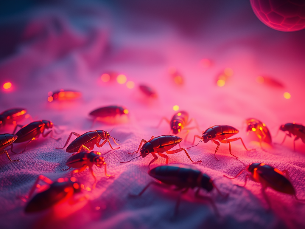 Image Prompt: A dreamscape with glowing cockroaches representing subconscious fears.