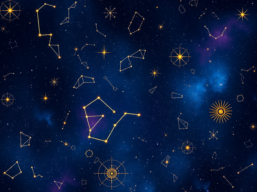 Constellations and Their Spiritual Meanings Across Cultures
"A celestial tapestry displaying various constellations from different cultural mythologies. Orion, Pleiades, Draco, and Aquila shine brightly, each surrounded by glowing symbols from Egyptian, Greek, Hindu, and Native American traditions. The cosmic background blends deep blues and purples, exuding an aura of mystical knowledge."


