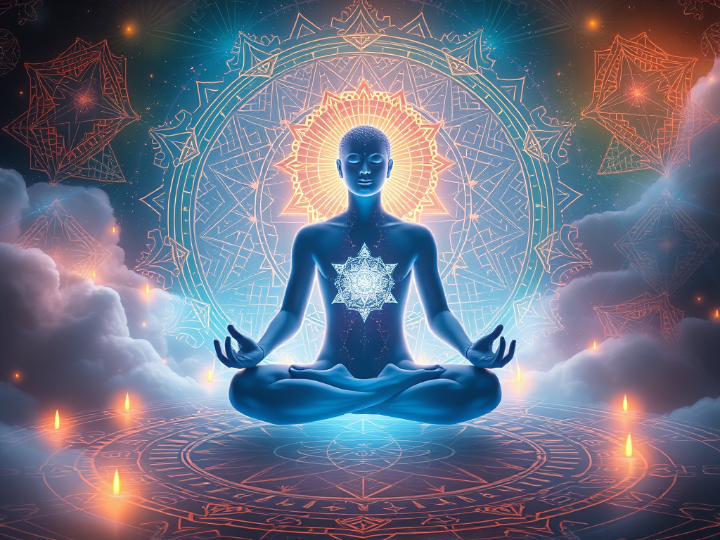 Image Prompt:

A glowing figure meditating in a dream world, surrounded by sacred geometric patterns.