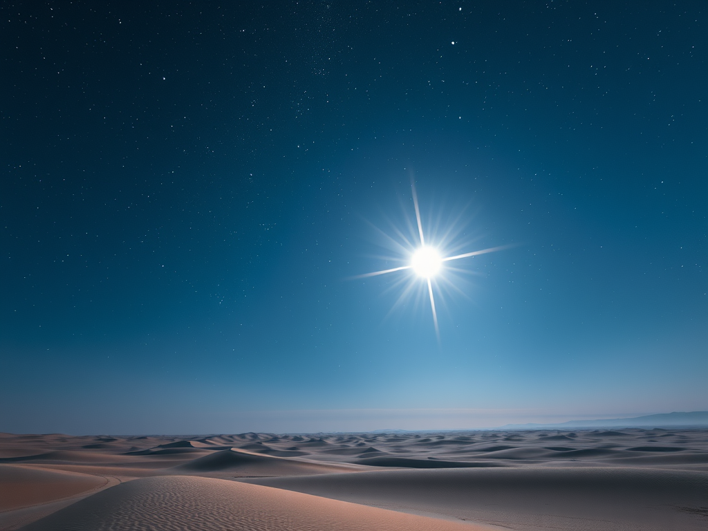 Discover the Spiritual Power of the North Star 4 📌 Image Prompt: A glowing North Star shining brightly in a night sky over a vast desert landscape, symbolizing divine guidance.