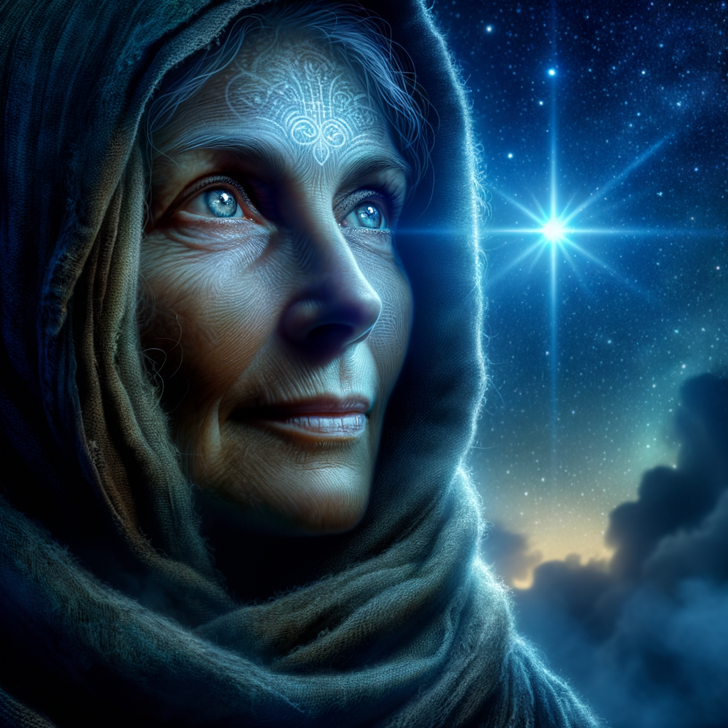 Discover the Spiritual Power of the North Star 17 📌 Image Prompt: A bright North Star reflecting in the eyes of a wise traveler.