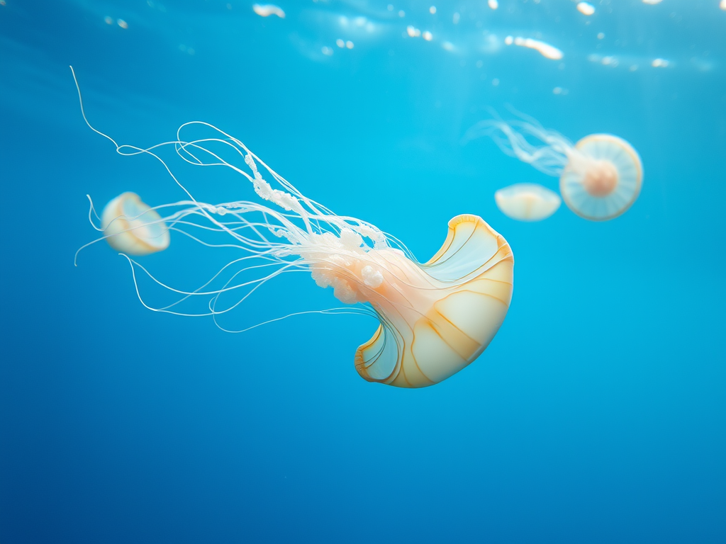 image prompt a jellyfish gliding effortlessly with ocean currents illustrating
