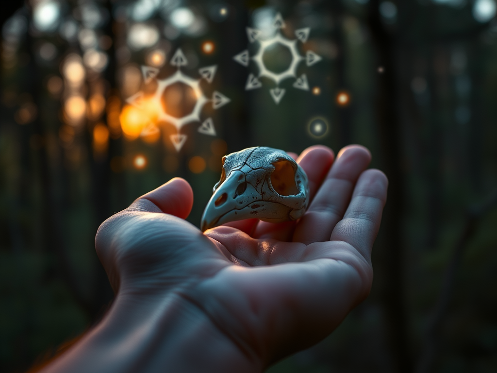 Bird Skull Spiritual Meaning Symbolism: Omens, Signs & Cultural Beliefs 15 Golden bird skull with mystical symbols, representing spiritual significance and hidden wisdom