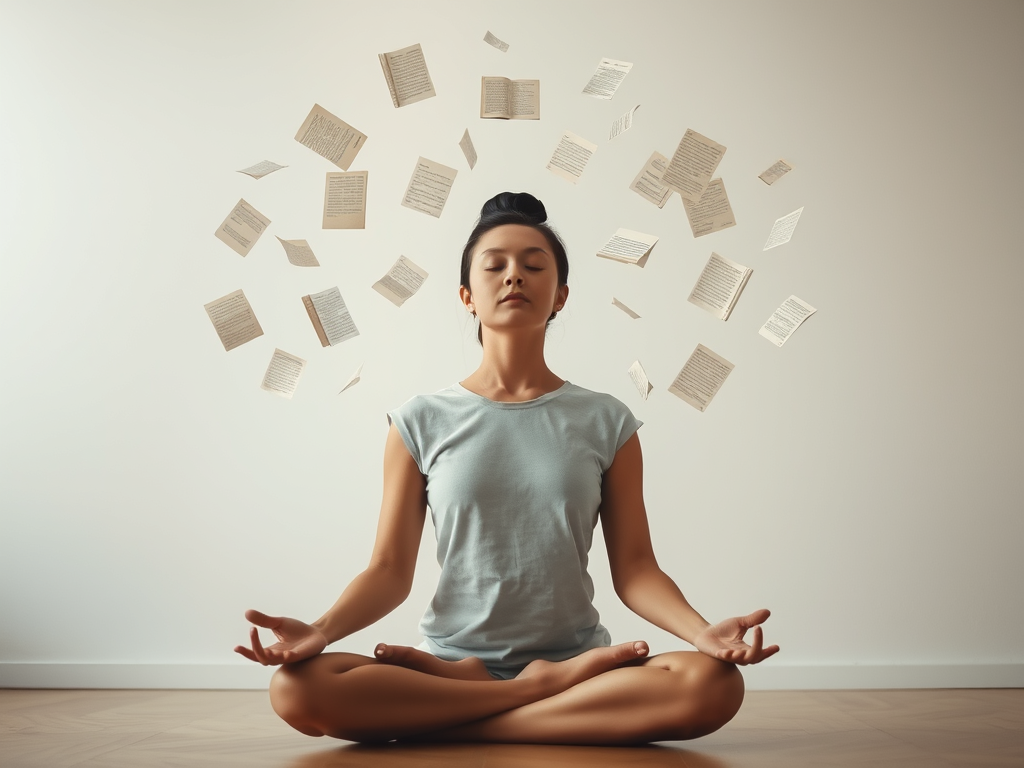 The Spiritual Meanings of Hearing Ringing in the Ears: Divine Downloads and Attunement 9 Image Prompt: A person meditating with journal entries floating around them, symbolizing awareness.