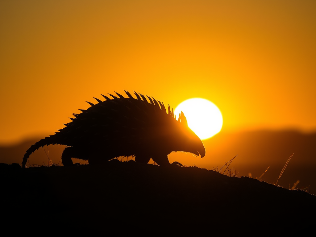 🛡️ Unlocking the Spiritual Wisdom of the Armadillo 19 Image Prompt: A sunrise illuminating an armadillo atop a hill, silhouetted against the light—a symbol of enlightenment and new beginnings.