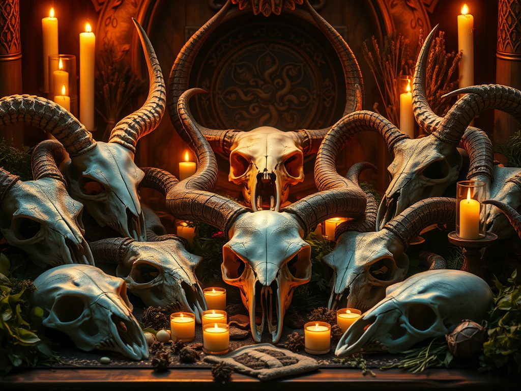 Bird Skull Spiritual Meaning Symbolism: Omens, Signs & Cultural Beliefs 16 Bird skulls in shamanic ritual with candles, symbolizing death, rebirth, and protection