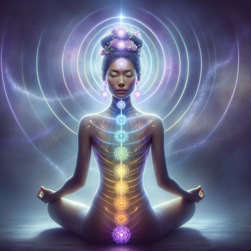 The Spiritual Meanings of Hearing Ringing in the Ears: Divine Downloads and Attunement 8 Image Prompt: A person with their chakras aligned, with glowing light near the crown and ears.