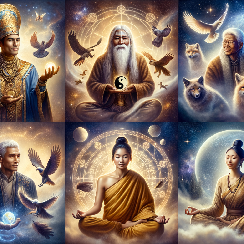 The Spiritual Meanings of Hearing Ringing in the Ears: Divine Downloads and Attunement 7 Image Prompt: Cultural depictions of spiritual figures experiencing ear ringing, set against mystical landscapes.