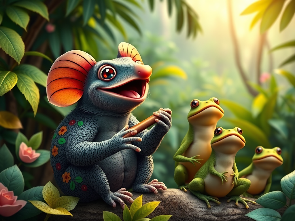 🛡️ Unlocking the Spiritual Wisdom of the Armadillo 5 Latin American Folklore
Prompt: A joyful armadillo playing a pan flute in a lush rainforest as frogs sing in harmony, inspired by colorful Latin American folklore and mystical storytelling themes.