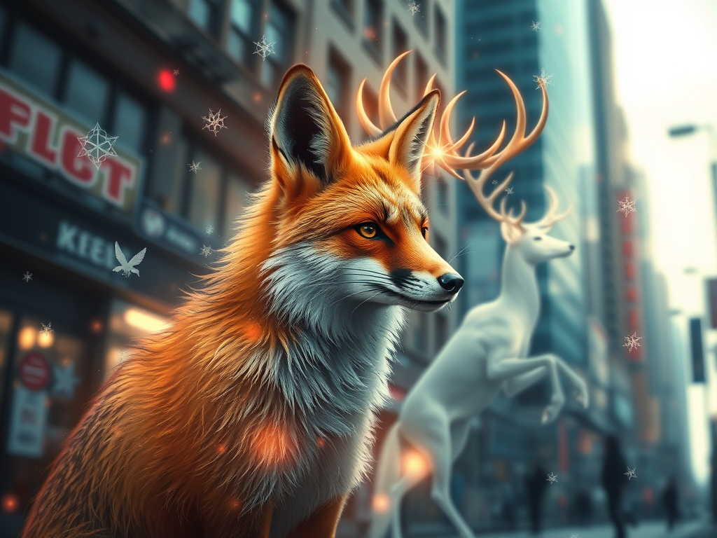 a mystic lone animal like a fox or white stag