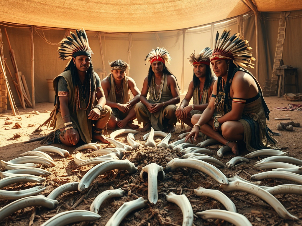 image prompt an apache ceremonial setting featuring animal bones arranged