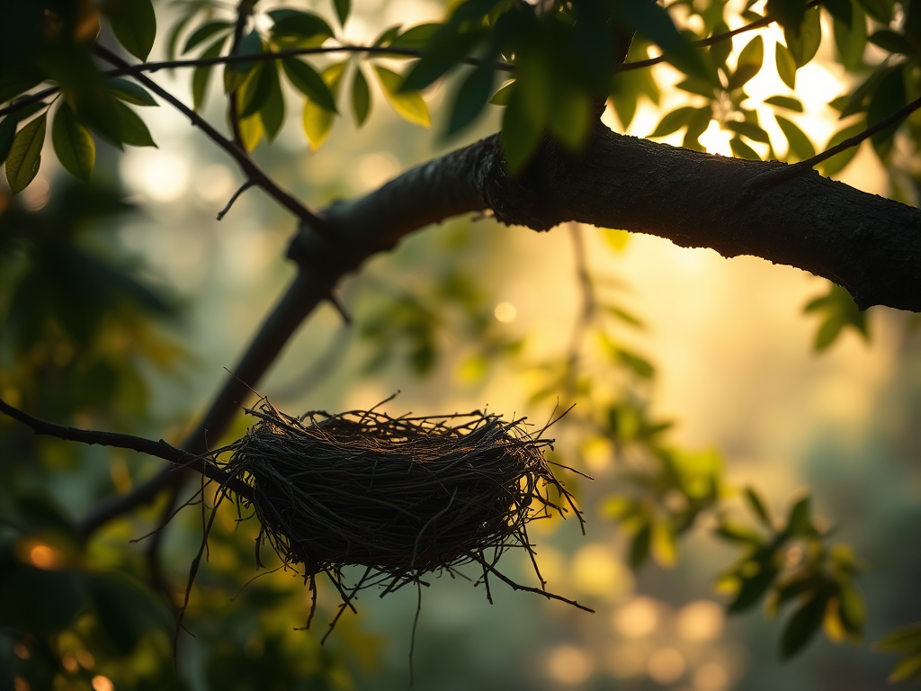 a serene woodland scene at dawn featuring an empty birds 2