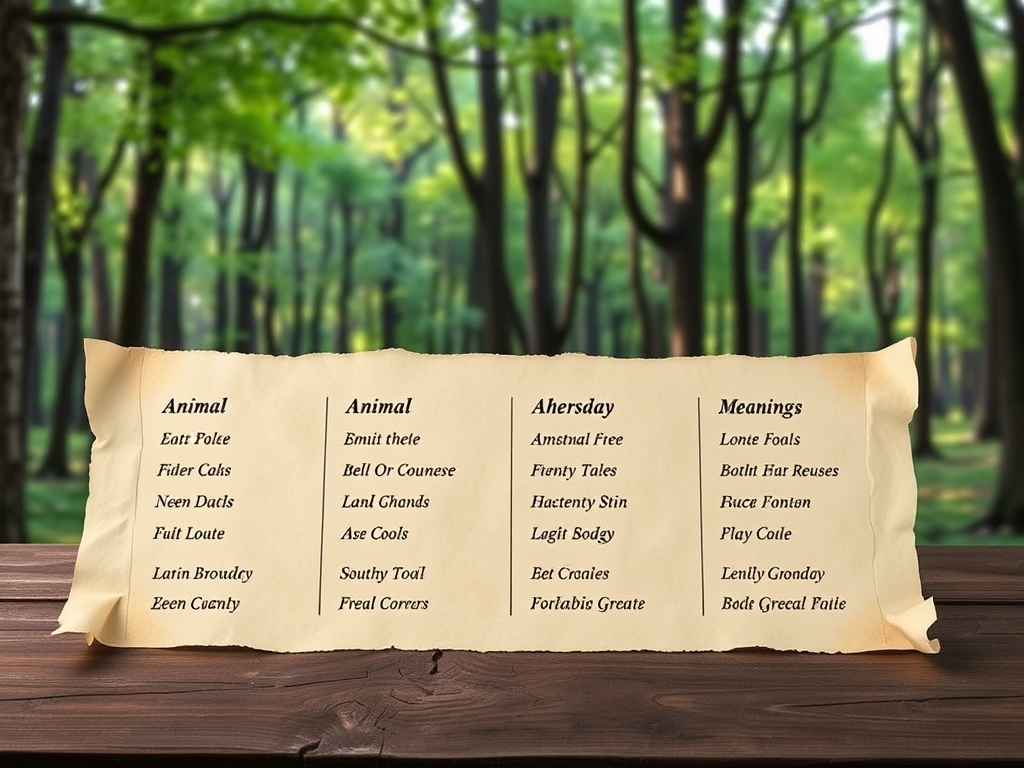 "Why You Hear Animal Sounds With No Animals Around: Spiritual Meanings Across Cultures" 8 Table overlay on calm forest background showing symbolic meanings of animal sounds like owl, wolf, deer and coyote.