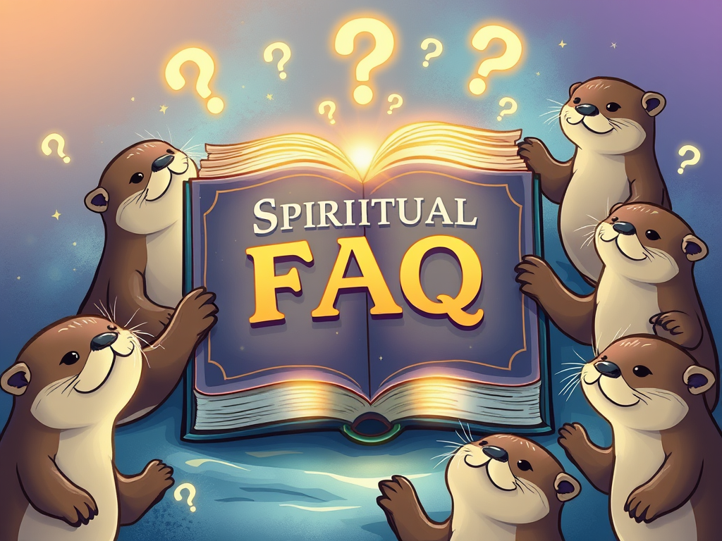 🦦 “Unveiling The Spiritual Meaning Of Otters” 11 FAQ illustration with otter-themed spiritual symbols, providing answers on meaning, dreams, and guidance.