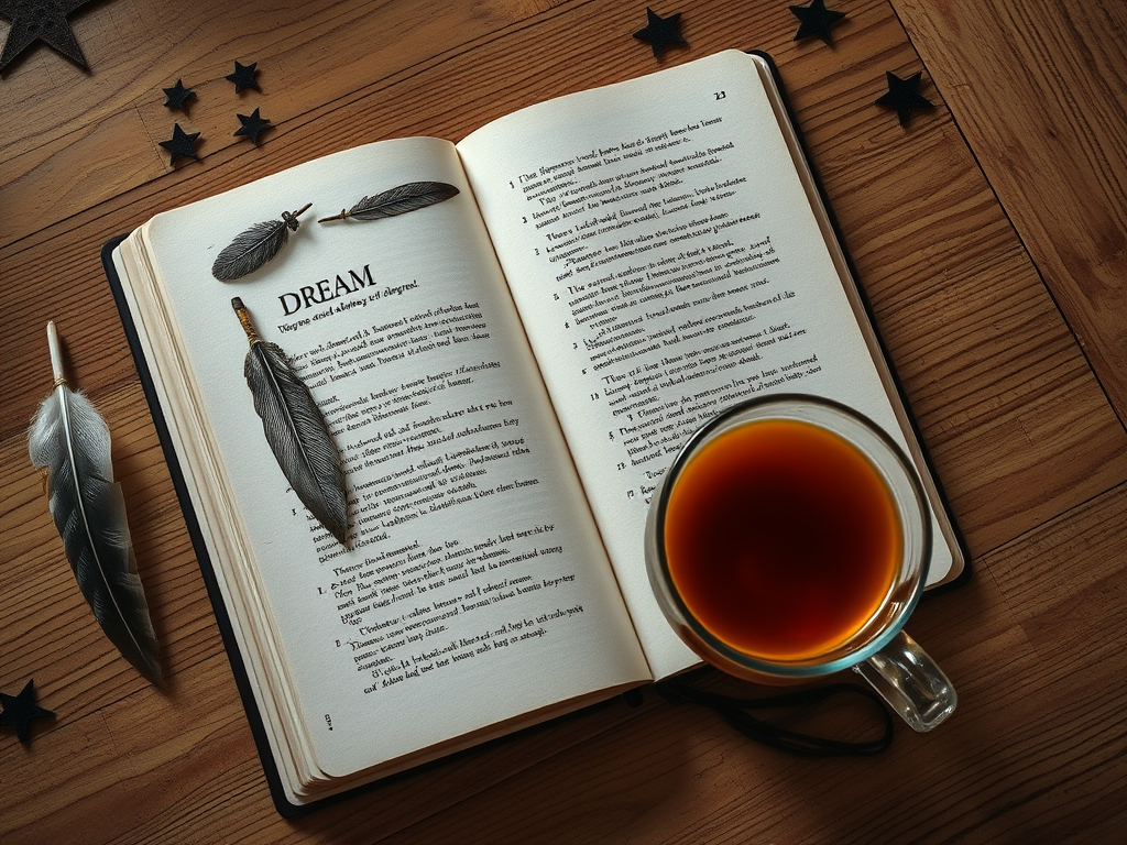 The Spiritual Meanings of Dreaming You Become an Animal 11 How to Interpret Your Dream
A journal open with dream symbols drawn—feathers, paw prints, stars—on a wooden table with a cup of herbal tea, warm lighting, peaceful and introspective mood.