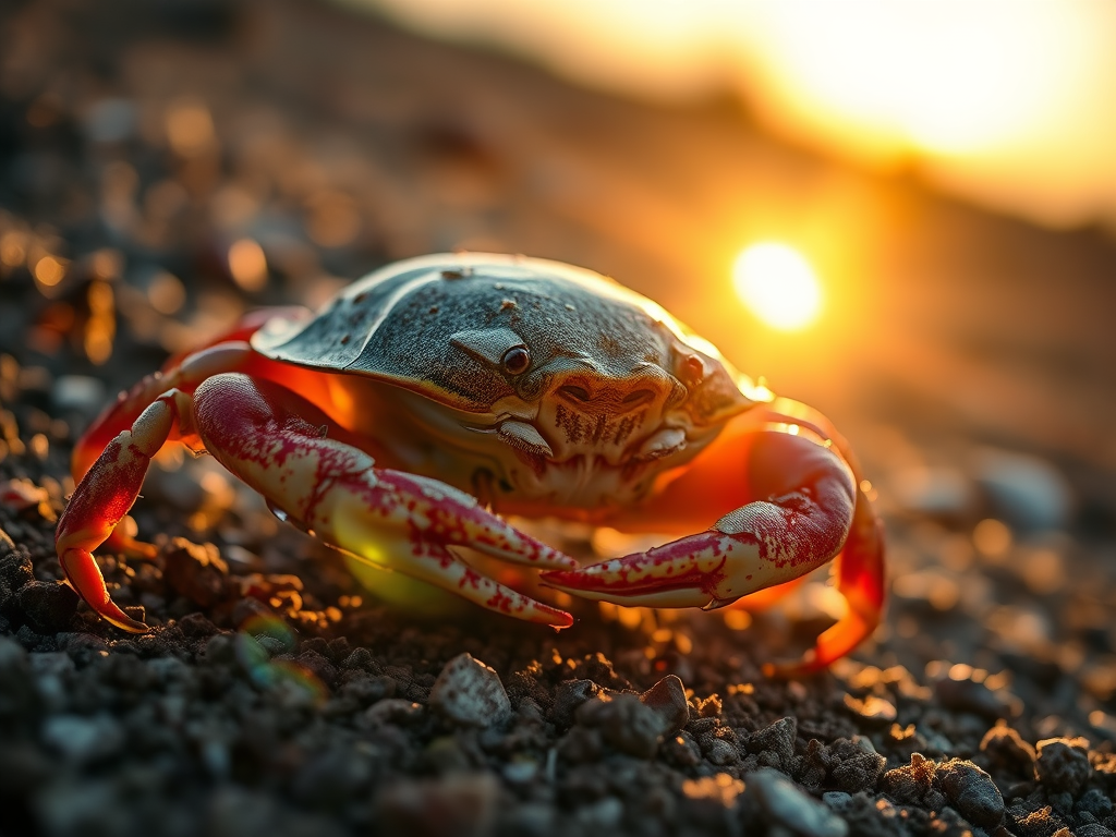 Image Prompt:
A crab in the process of shedding its old shell under a radiant sunrise, symbolizing transformation and new beginnings.