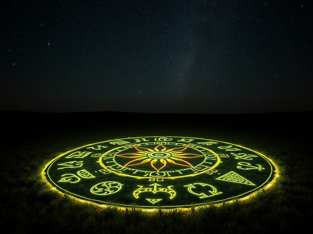 image prompt a glowing crop circle at night with arcane