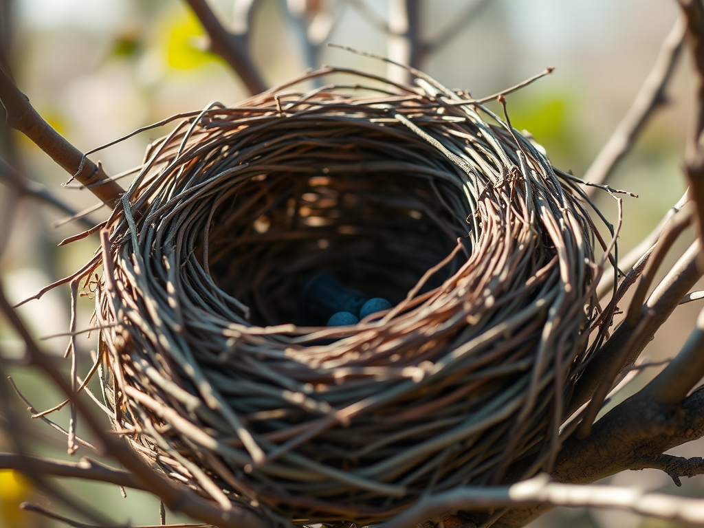 image prompt closeup of an empty birds nest cradled in 6