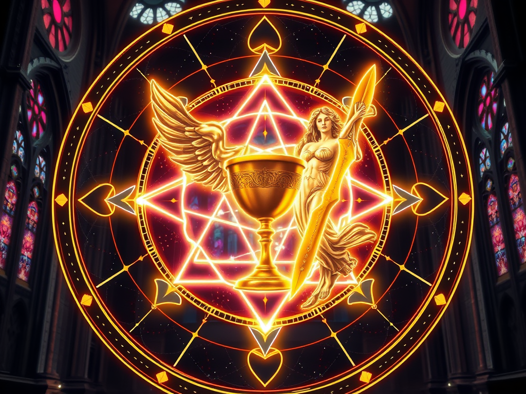 “The Sacred Exchange: Spiritual Meaning & Symbolism of Sexual Energy Across Cultures” 9 Image Prompt for Section 6
csharpCopyEdit“An alchemical diagram glowing with mystic symbols—Mercury and Venus interwoven, sacred geometry, golden chalice and blade—set against a starry cathedral background with rose windows.”