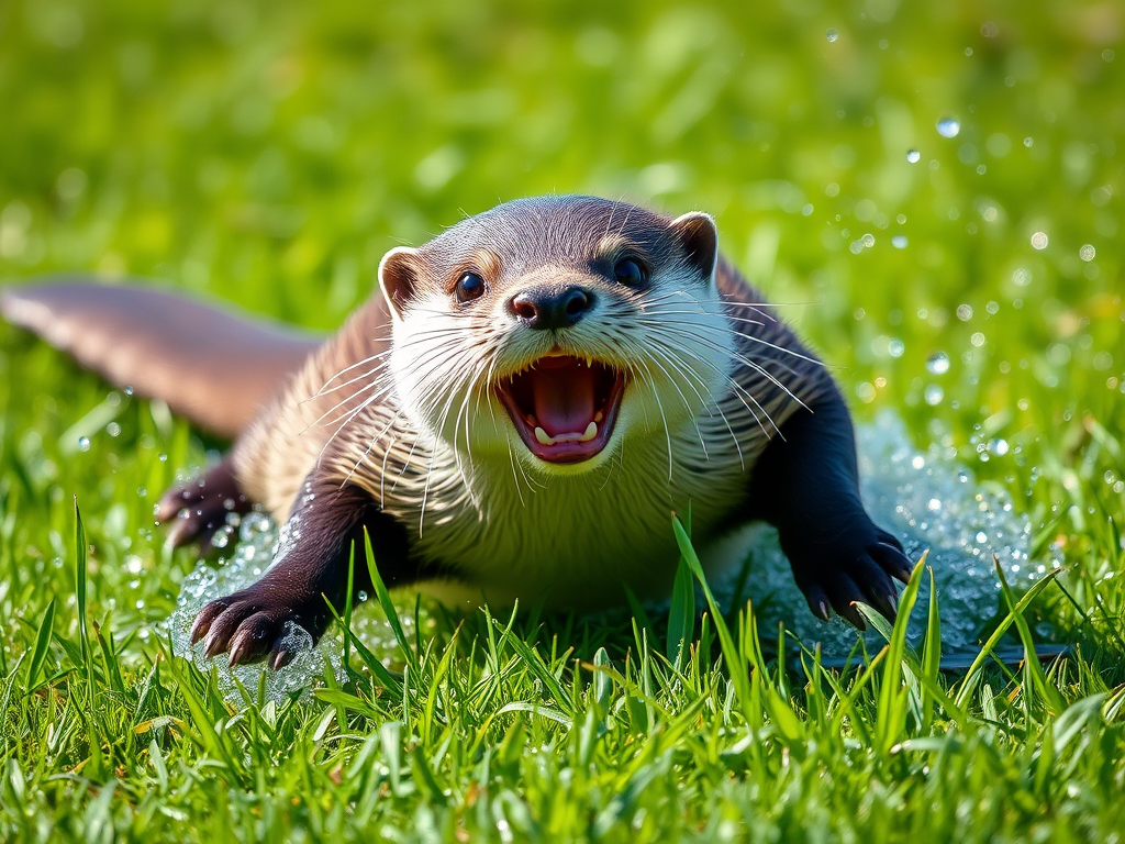 🦦 “Unveiling The Spiritual Meaning Of Otters” 2 Otter sliding joyfully into a stream, representing spiritual playfulness and childlike joy.