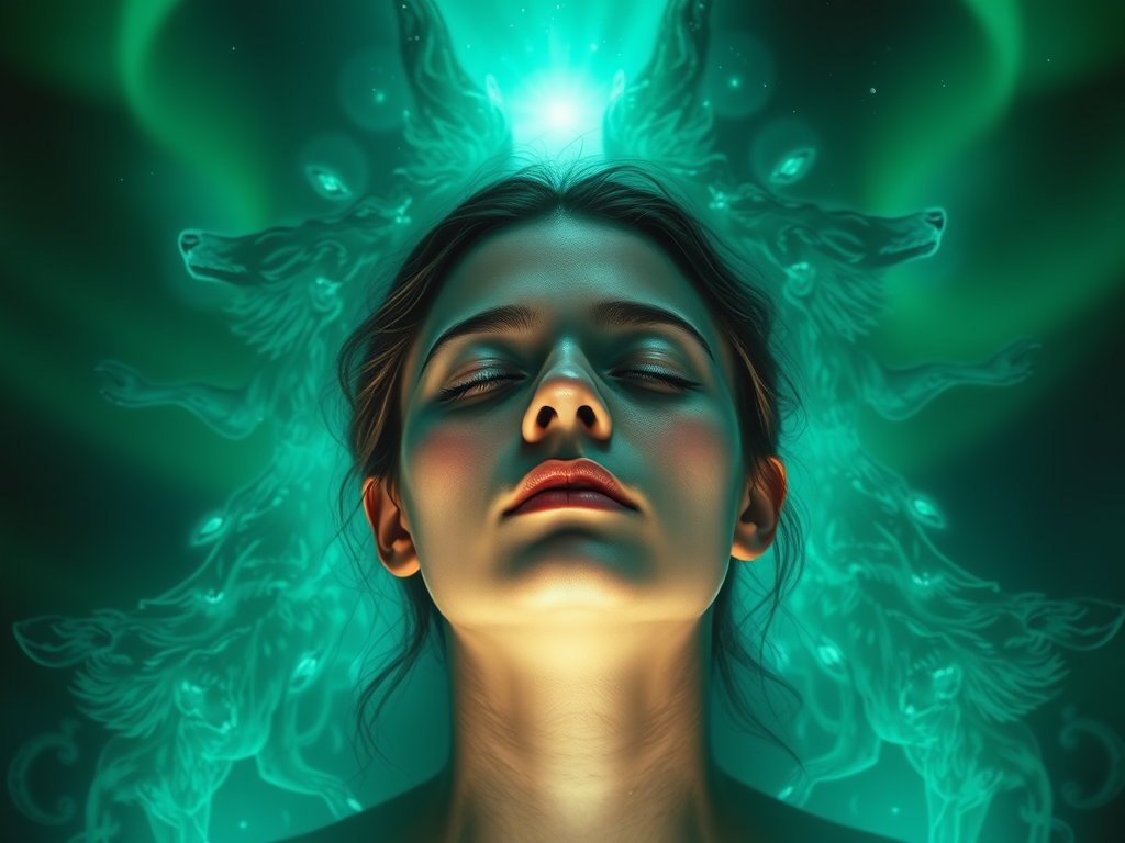 "Why You Hear Animal Sounds With No Animals Around: Spiritual Meanings Across Cultures" 4 Alt text: Spiritual person hearing invisible animal spirits surrounded by soft glowing light in silent forest atmosphere.