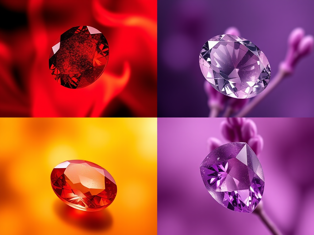 The Mystical Power of Birthstones: Unlock Your True Self – Explore Spiritual Meanings and Ancient Wisdom 6 A vibrant 4×3 grid: each cell spotlights a high‑definition birthstone against a themed background (e.g., fiery hues for garnet, serene lavender mist for amethyst). Minimal text labels each month.